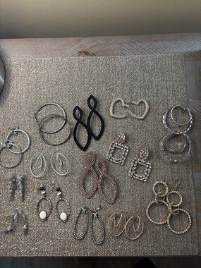 Mixed Metallic Hoop and Dangle Earring Set - Silver and Gold Tones